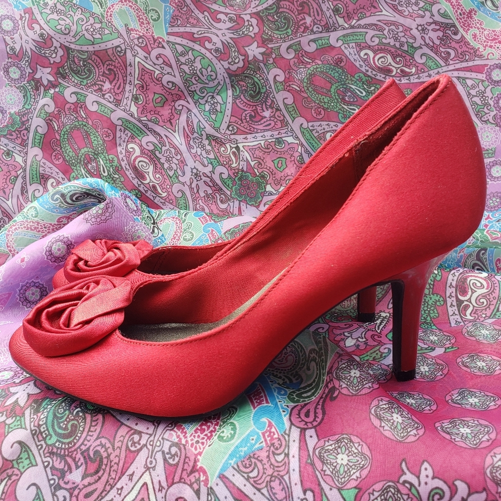 Red Satin Heels